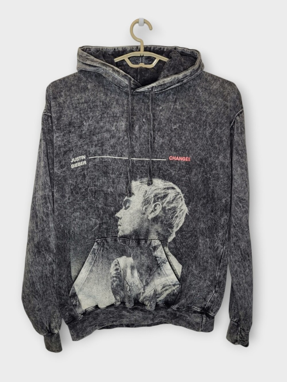 Changes Tour Justin Bieber Acid Wash Hoodie Unisex L Black Gray Concert